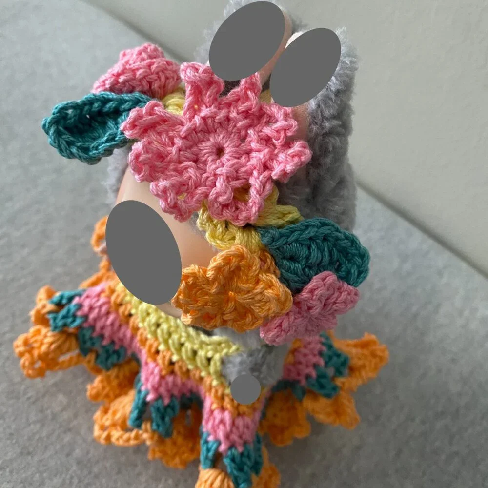 Handmade Crochet Multicoloured Floral Outfit for 17cm Plush Doll 2-Piece Set - Picture 7 of 9